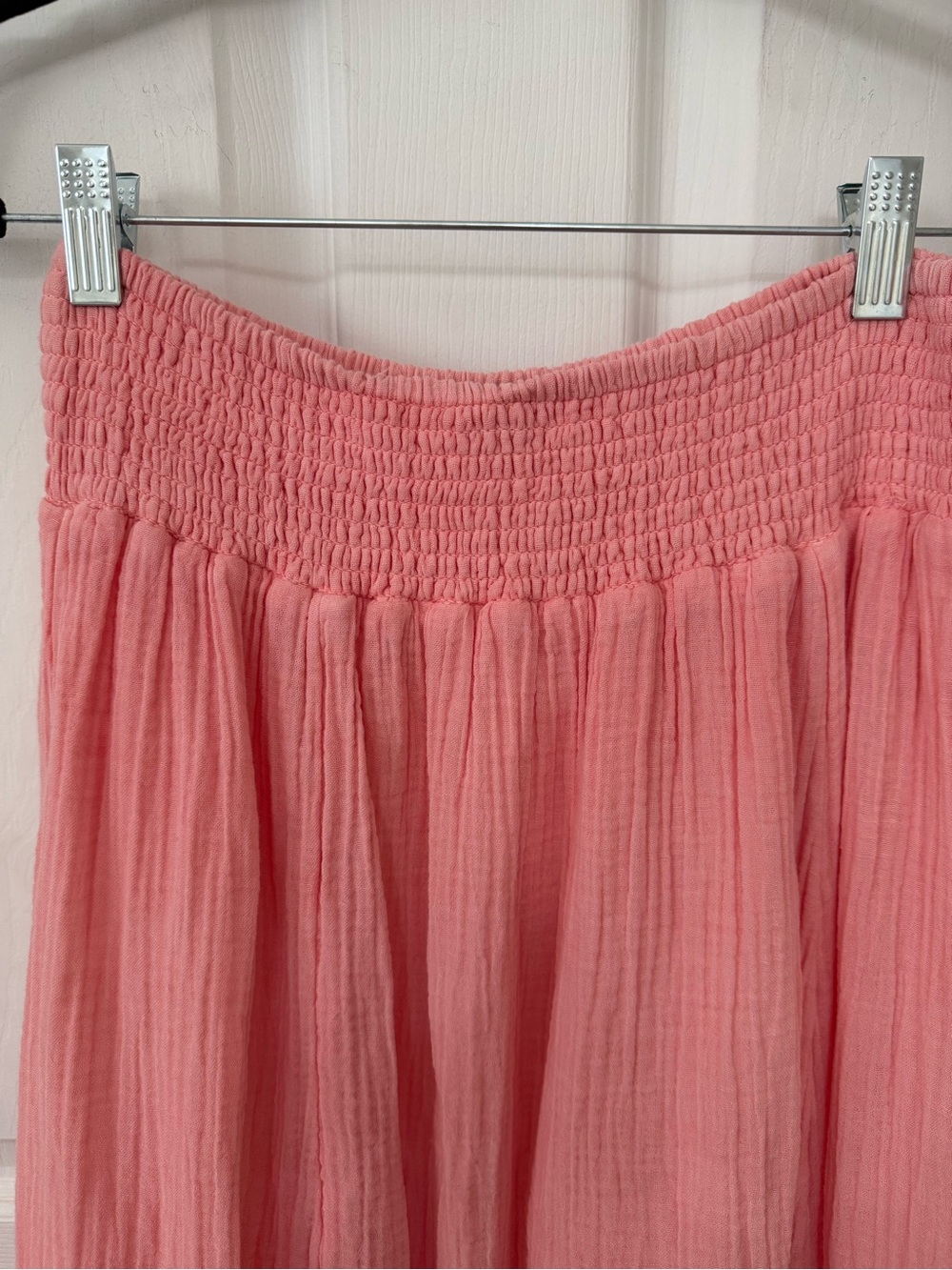 American Eagle High Waisted Smocked Cotton Gauze Maxi Skirt Pink Medium - Picture 5 of 10